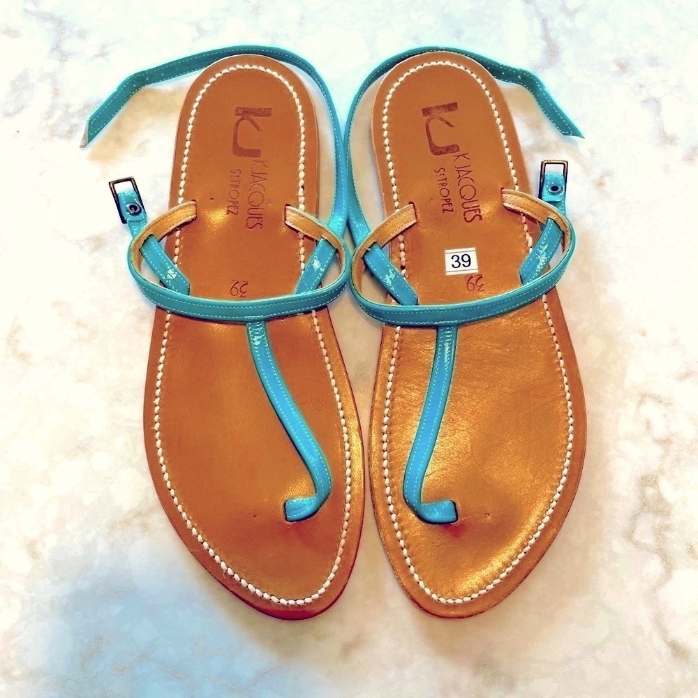 K Jacques Turqoise Patent Thong Sandals